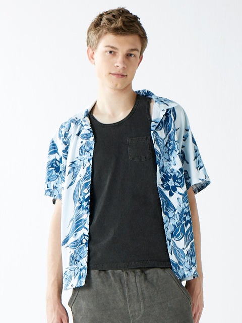 フラワーストライプインディゴハワイアンTシャツ [2017 Spring/Summer]