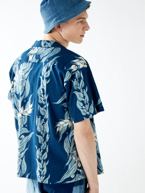 フラワーストライプインディゴハワイアンTシャツ [2017 Spring/Summer]