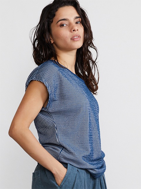 [WOMEN'S] シアサッカーノースリーブＴシャツ [2022 Spring/Summer]