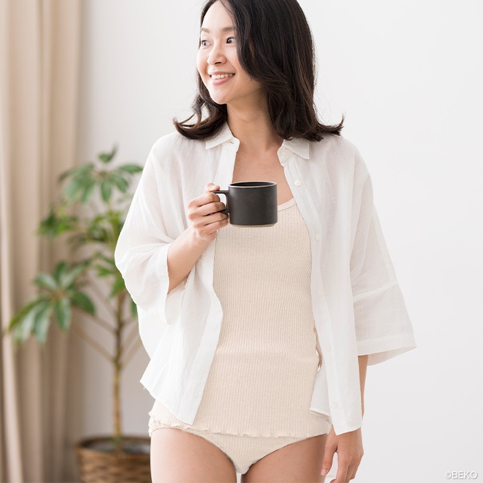 【２枚組み】大幅値下げ 送料無料 天衣無縫　リブ ショーツ（旧企画品をベコで別注。スーピマコットンではないブレンドのオーガニックコットンを使用） オーガニックコットン（メール便使用）