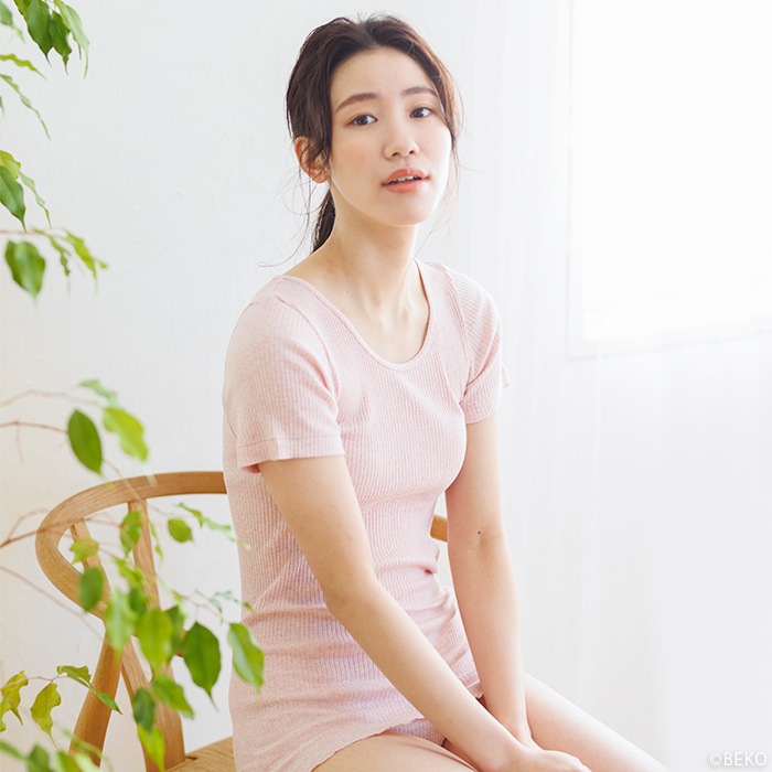 オーガニックコットン天衣無縫 婦人 リブ 半袖シャツ（メール便使用で送料無料！）