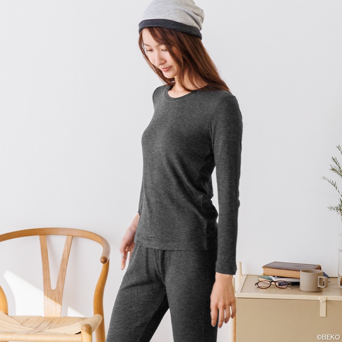 竹布 TAKEFU 癒布 竹の長袖ラウンドネック(レディース)(メール便使用で送料無料!)