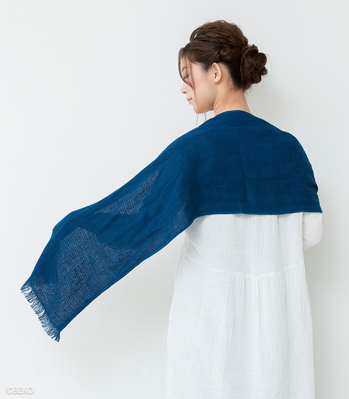 fifu オーガニックコットンタオルマフラー本藍染め(メール便で送料無料)藍染め元:藍住町立「藍の館」(徳島県藍住町)