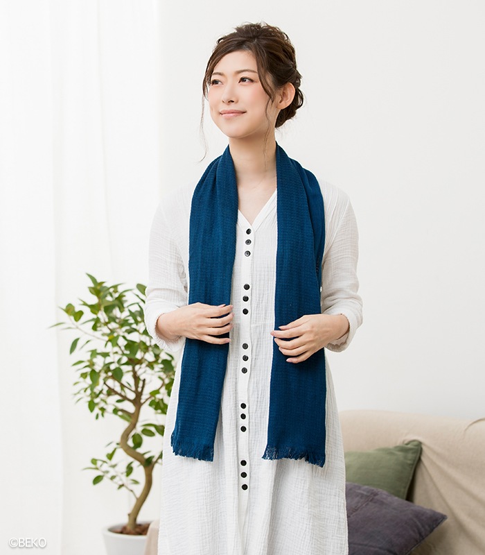 fifu オーガニックコットンタオルマフラー本藍染め(メール便で送料無料)藍染め元:藍住町立「藍の館」(徳島県藍住町)