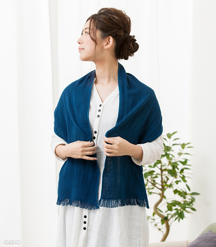 fifu オーガニックコットンタオルマフラー本藍染め(メール便で送料無料)藍染め元:藍住町立「藍の館」(徳島県藍住町)