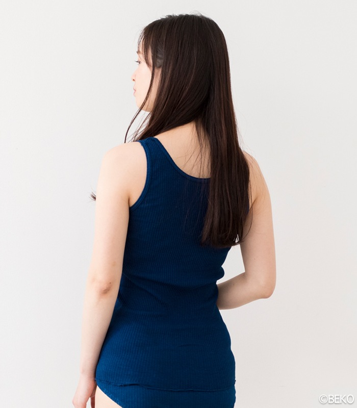 天衣無縫 藍染めby宝島染工(手染め)リブタンクトップ(メール便使用で送料無料!)ベコオリジナル