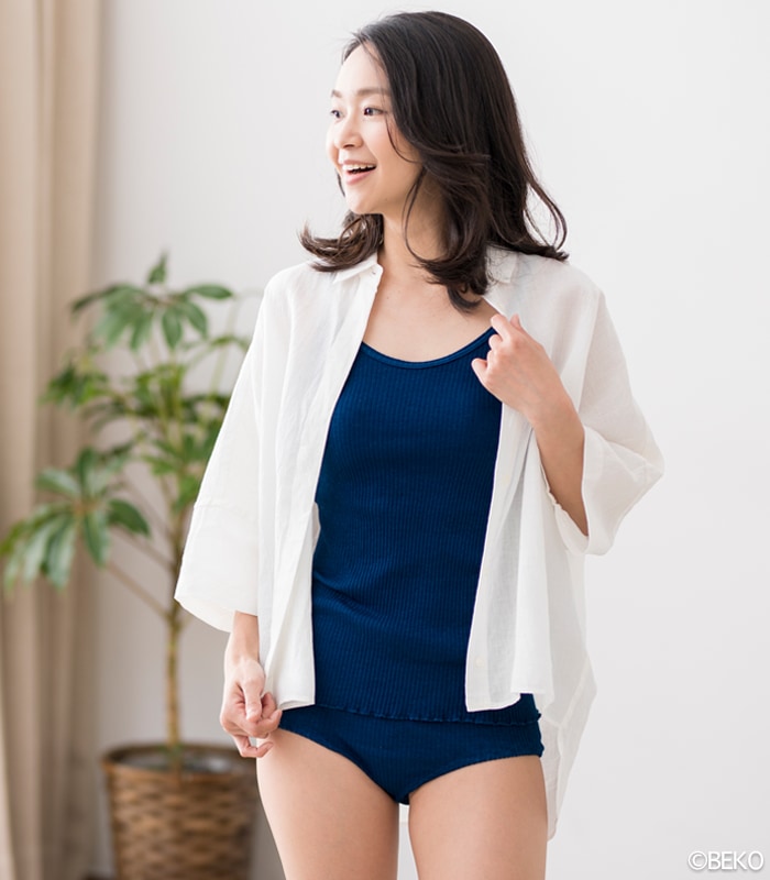 天衣無縫 藍染めby宝島染工（手染め）リブショーツ（メール便使用で送料無料！）ベコオリジナル