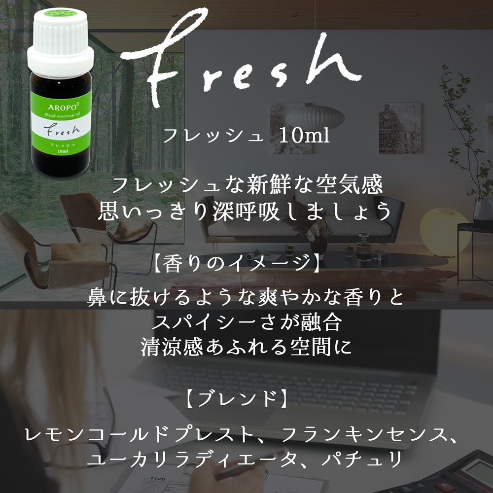 フレッシュ（AROPO トライアルセット） （【セット内容】エッセンシャルオイル フレッシュ10ml、ヒートシート 10枚、アロマディッシュ 1個、ポーチ 1個）