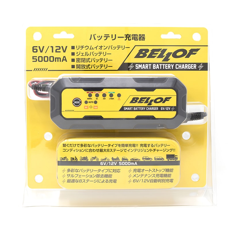 6V/12V対応 バッテリー充電器 サルフェーション除去機能付き [JSF028