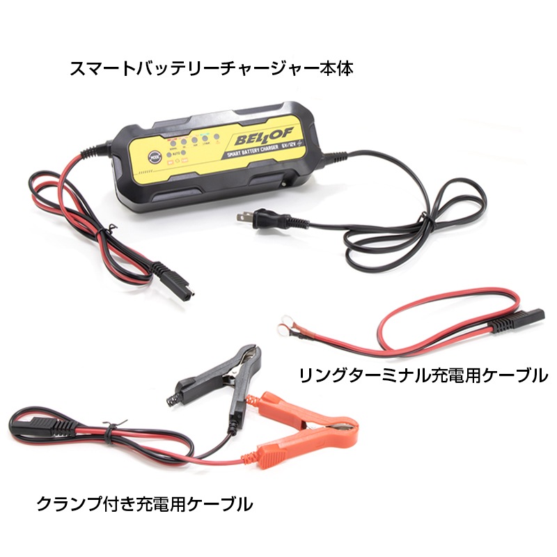 6V/12V対応 バッテリー充電器 サルフェーション除去機能付き [JSF028
