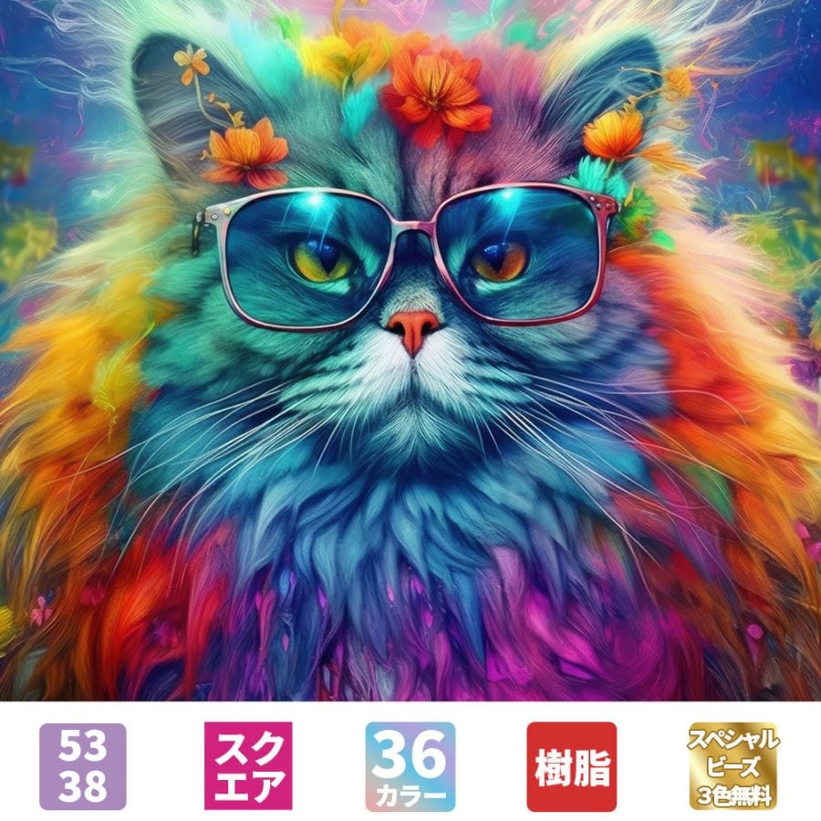 AHDダイヤモンドアート 猫 53×38cm 樹脂ビーズ ABビーズ付