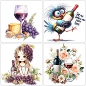 ダイヤモンドアート AHD コースター４枚セット　ワイン 10×10cm キラキラビーズ アクリル製