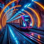 ダイヤモンドアート AHD デザインビーズ　未来都市の電車 25×25cm