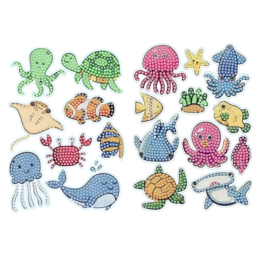 ダイヤモンドアート AHD キラキラアニマルシールセット　海のなかまたち 2枚入り 13x18cm