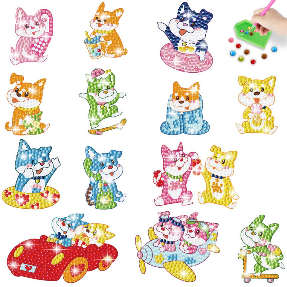 ダイヤモンドアート AHD キラキラアニマルシールセット　わんちゃんパレード 2枚入り 　13x18cm