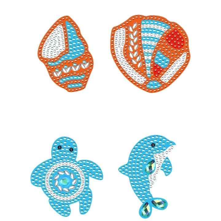 ダイヤモンドアート AHD キーホルダー ４個セット 海の生き物　キラキラビーズ　デザインビーズ