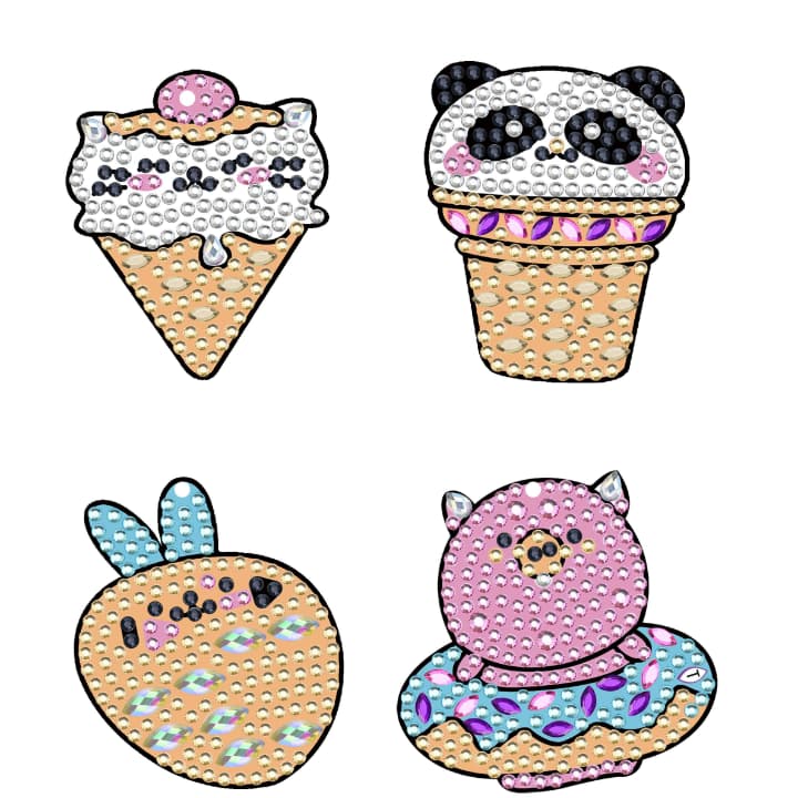 ダイヤモンドアート AHD キーホルダー ４個セット たべとも キラキラビーズ デザインビーズ