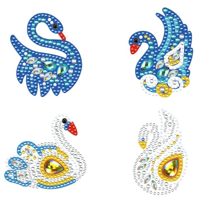 ダイヤモンドアート AHD キーホルダー ４個セット スワン キラキラビーズ デザインビーズ