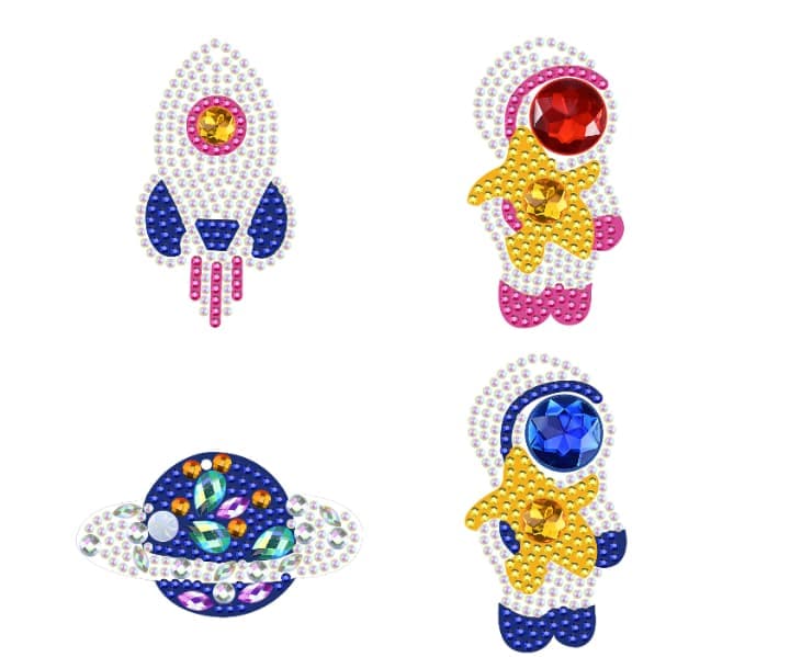 ダイヤモンドアート AHD キーホルダー ４個セット 宇宙飛行 キラキラビーズ デザインビーズ