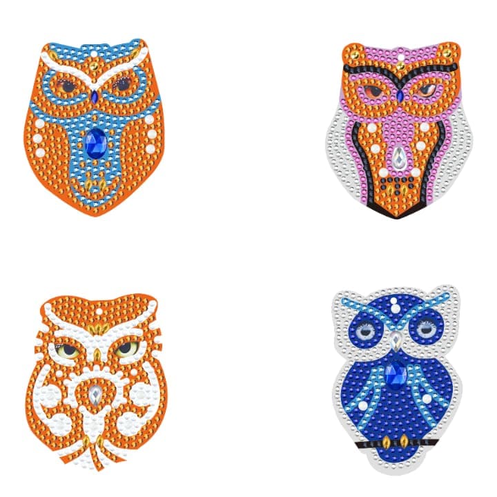 ダイヤモンドアート AHD キーホルダー ４個セット ふくろう キラキラビーズ デザインビーズ