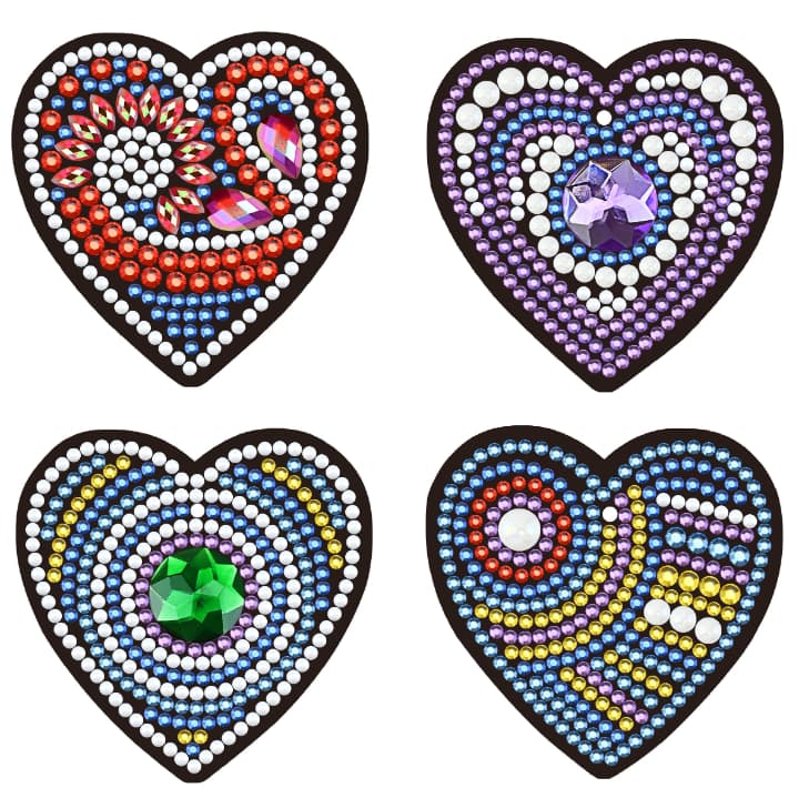 ダイヤモンドアート AHD キーホルダー ４個セット ハート キラキラビーズ デザインビーズ