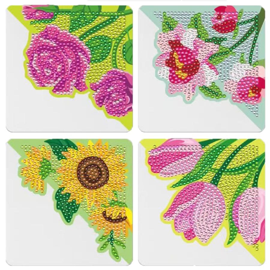 ダイヤモンドアート AHD 三角しおり４枚セット フラワー ブックマーク キラキラビーズ