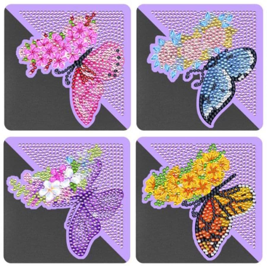 ダイヤモンドアート AHD 三角しおり４枚セット バタフライ ブックマーク キラキラビーズ