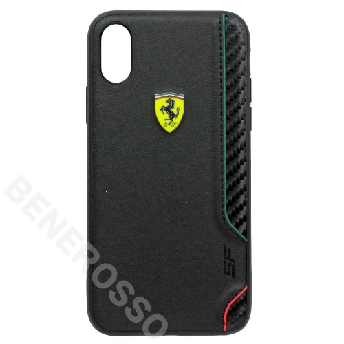 フェラーリ iPhoneX / XS PUラバー ソフトタッチ カーボン ハードケース ブラック FESITHCPXBK 