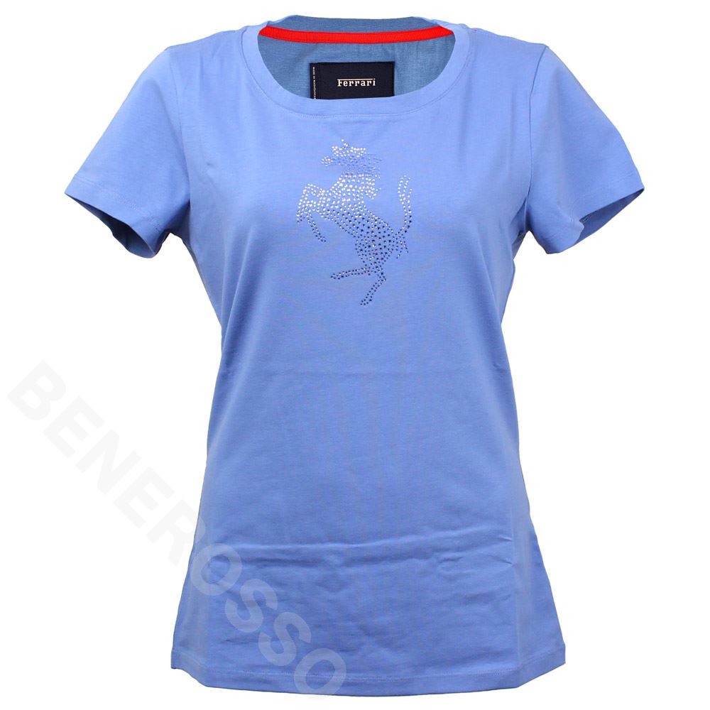 フェラーリ レディース ビッグ プランシングホース Tシャツ ライトブルー 