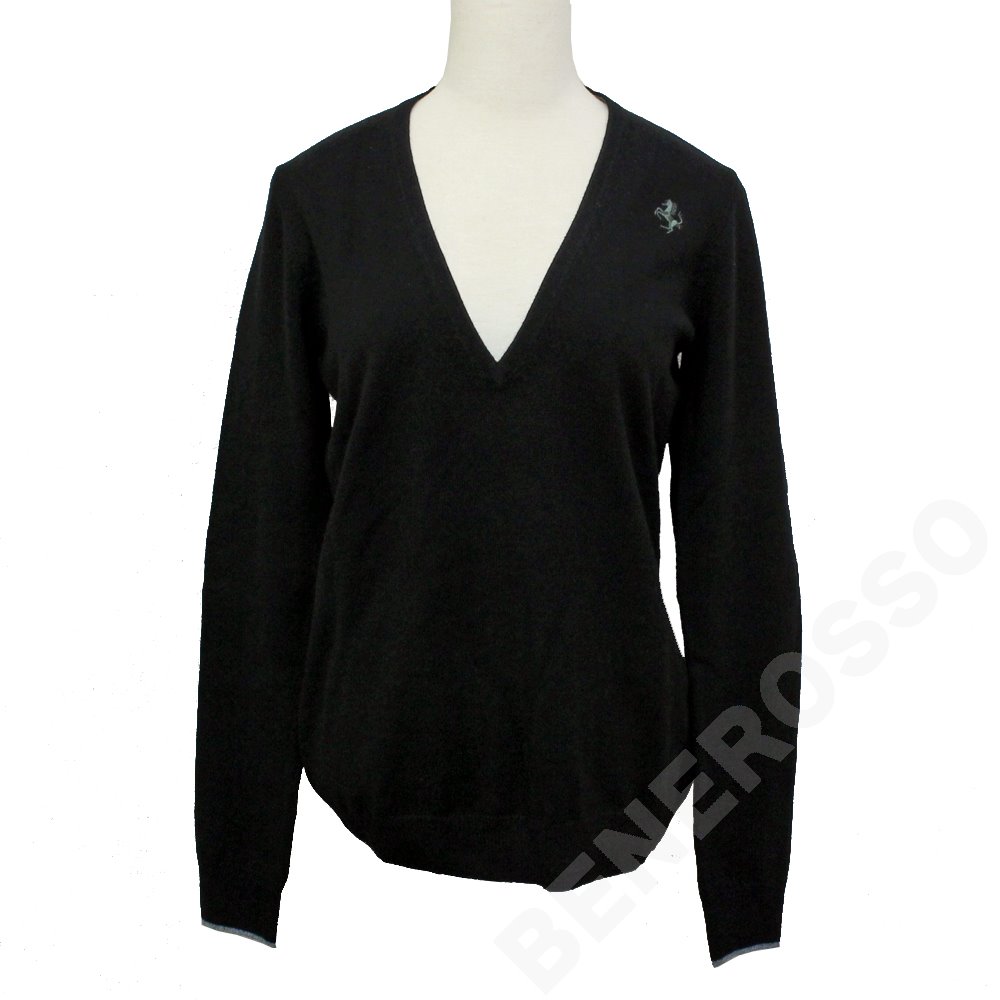 フェラーリ レディース Vネック ジャンパー ブラック