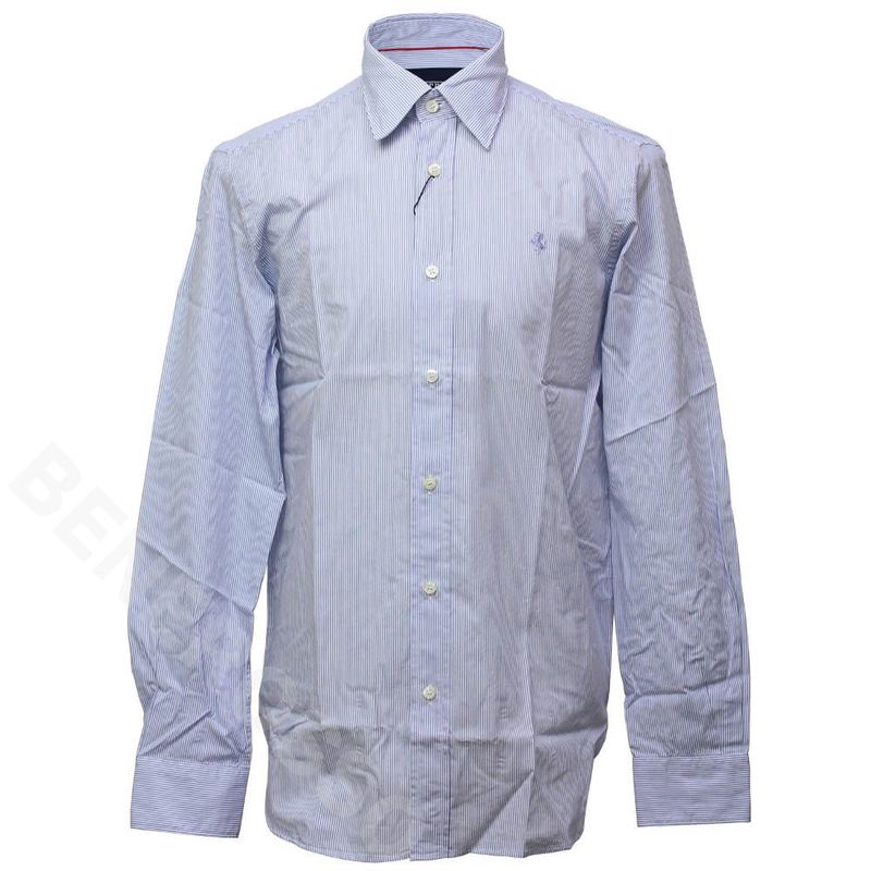 フェラーリ メンズ コットン ポプリン ストライプ シャツ ホワイト/ブルー