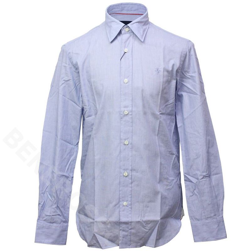 フェラーリ メンズ コットン ポプリン ストライプ シャツ アズールブルー