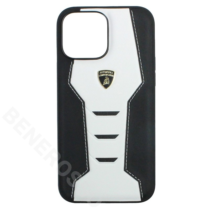 ランボルギーニ iPhone13ProMax レザー バックカバー ウラカン D16 ホワイト LB-TPUPCIP13PM-HU/D16-WE