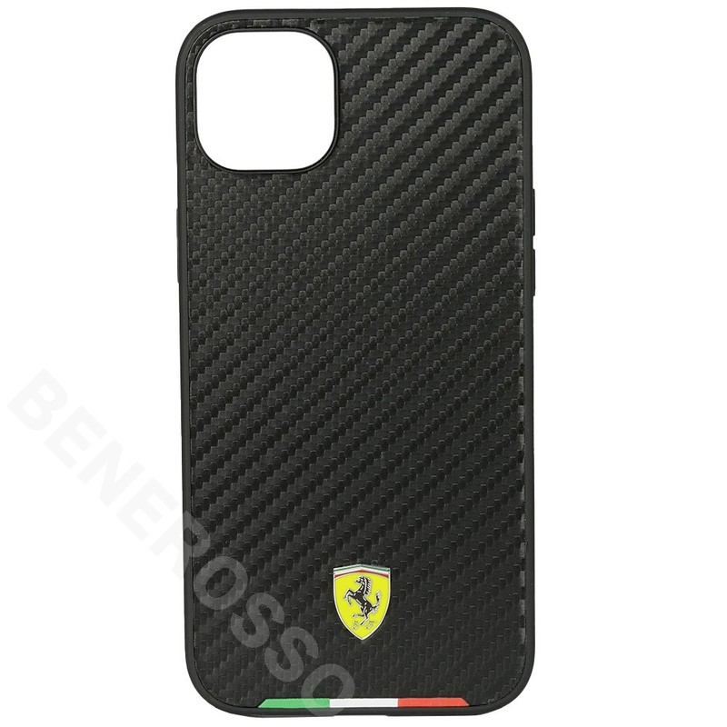 フェラーリ iPhone14plus PUカーボン バックカバー ブラック FEHCP14MTABK