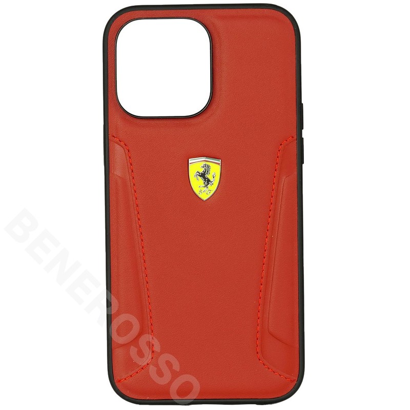 フェラーリ iPhone14ProMax レザー バックカバー レッド FEHCP14XRBUR