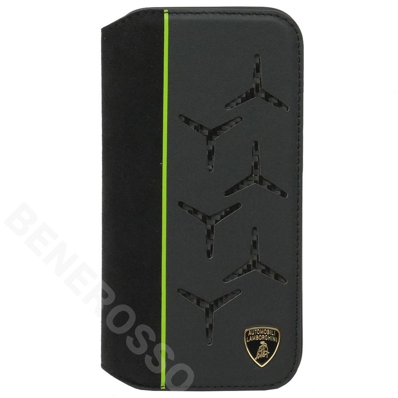 ランボルギーニ iPhone14Pro レザー ブックタイプケース アヴェンタドール D12 グリーン LB-TPUFCIP14P-AV/D12-GN