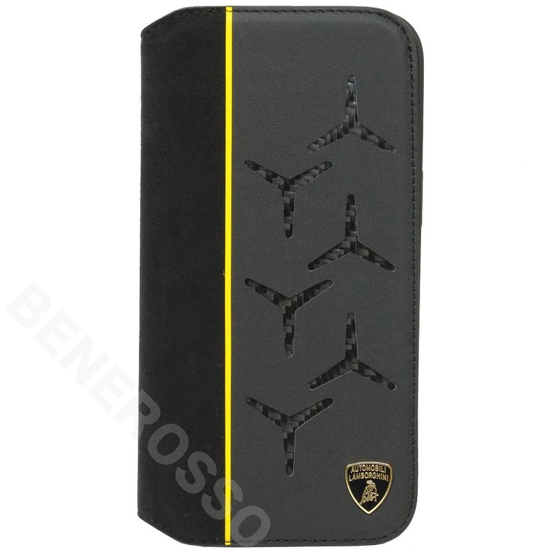 ランボルギーニ iPhone14ProMax  レザー ブックタイプケース アヴェンタドール D12 イエロー LB-TPUFCIP14PM-AV/D12-YW