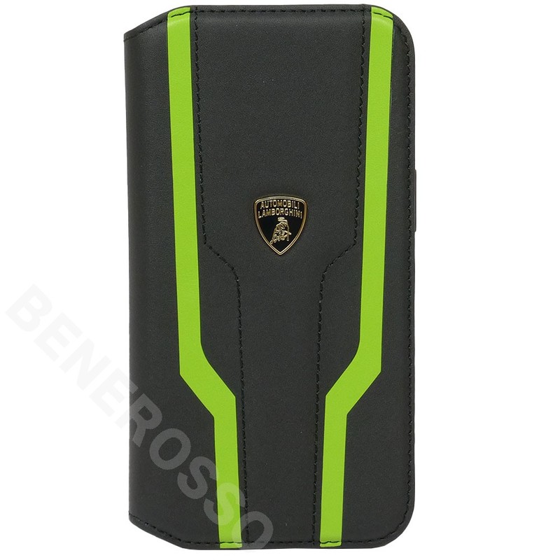ランボルギーニ iPhone14 レザー ブックタイプケース ウラカン D17 グリーン LB-TPUFCIP14-HU/D17-GN