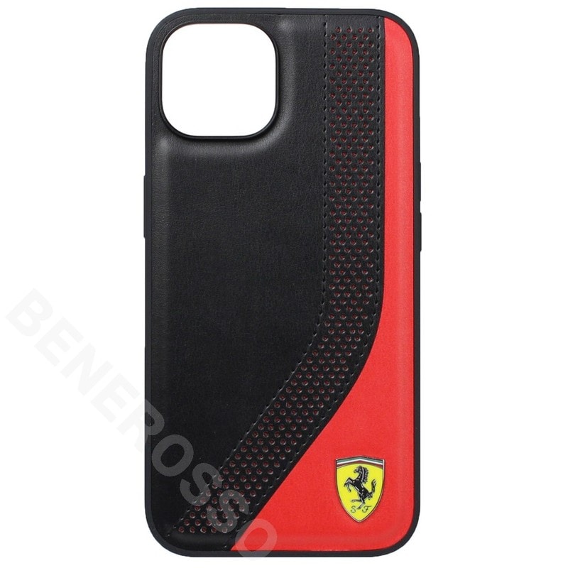 フェラーリ iPhone14 PU レザー ツートン バックカバー ブラック/レッド FEHCP14SPZIK