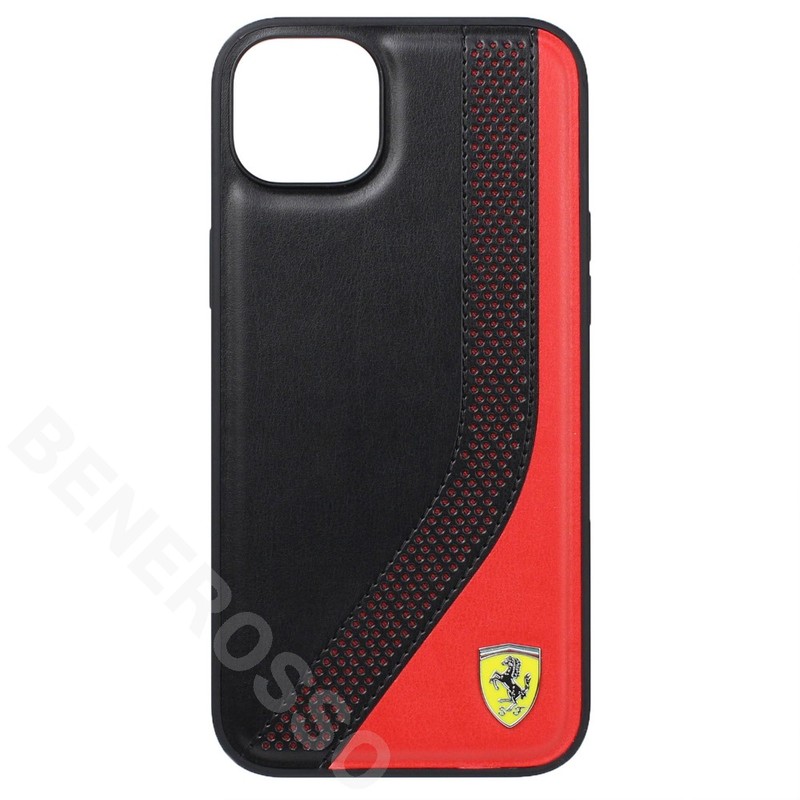 フェラーリ iPhone14plus PU レザー ツートン バックカバー ブラック/レッド FEHCP14MPZIK
