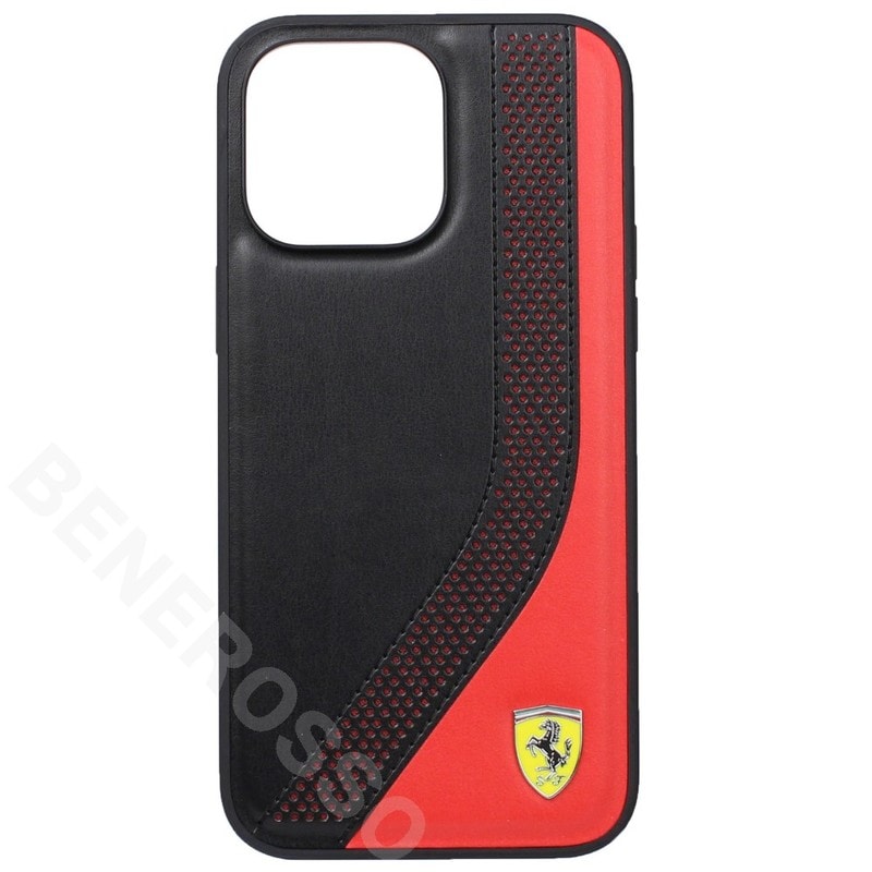 フェラーリ iPhone14ProMax PU レザー ツートン バックカバー ブラック/レッド FEHCP14XPZIK