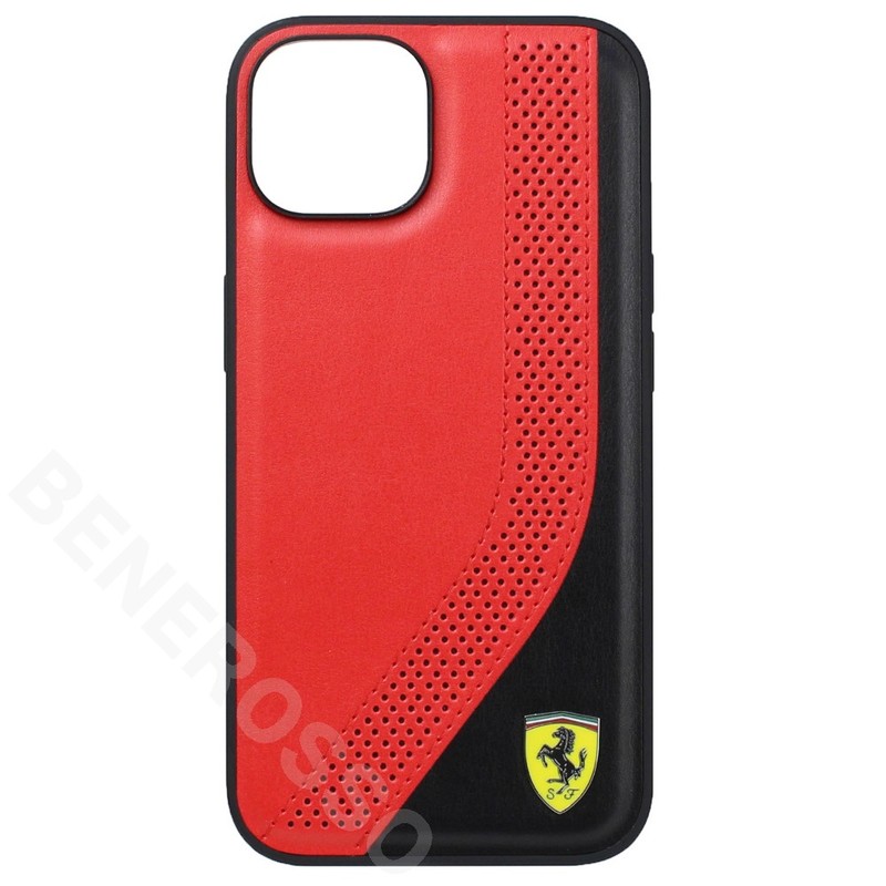 フェラーリ iPhone14 PU レザー ツートン バックカバー レッド/ブラック FEHCP14SPZIR