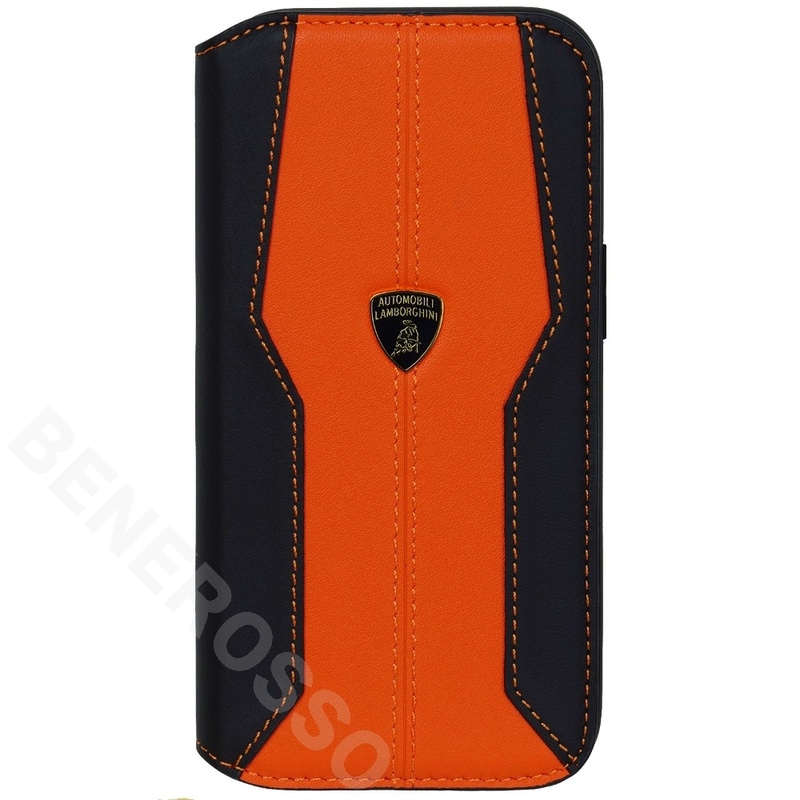 ランボルギーニ iPhone 15 レザー ブックタイプケース ウラカン D1 オレンジ LB-TPUFCIP15-HU/D1-OE