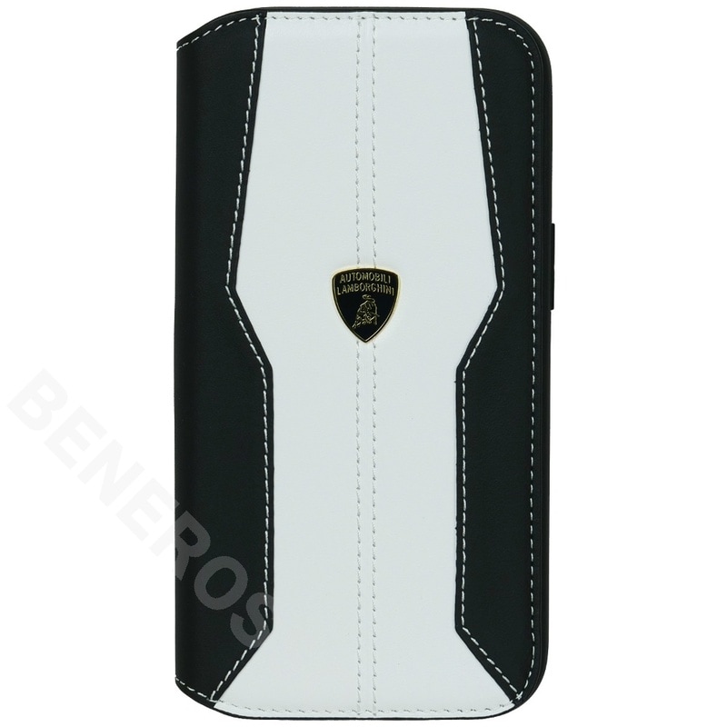 ランボルギーニ iPhone 15 レザー ブックタイプケース ウラカン D1 ホワイト LB-TPUFCIP15-HU/D1-WE