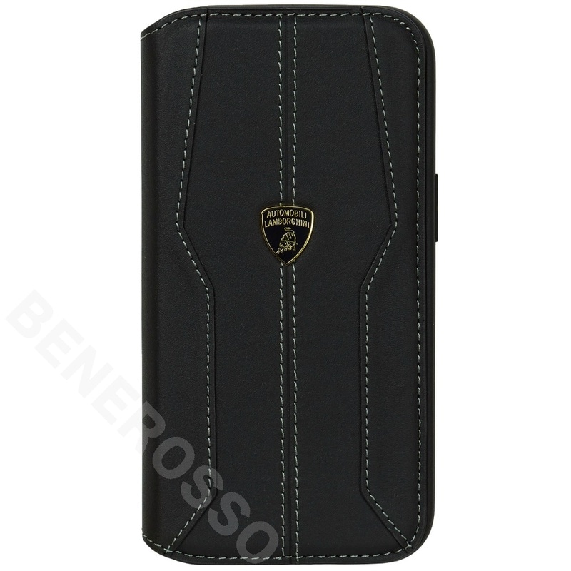 ランボルギーニ iPhone 15 レザー ブックタイプケース ウラカン D1 ブラック LB-TPUFCIP15-HU/D1-BK