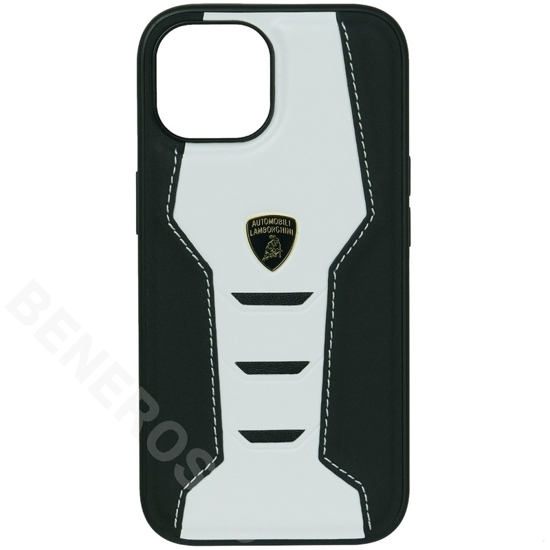 ランボルギーニ iPhone 15 レザー バックカバー ウラカン D16 ホワイト LB-TPUPCIP15-HU/D16-WE
