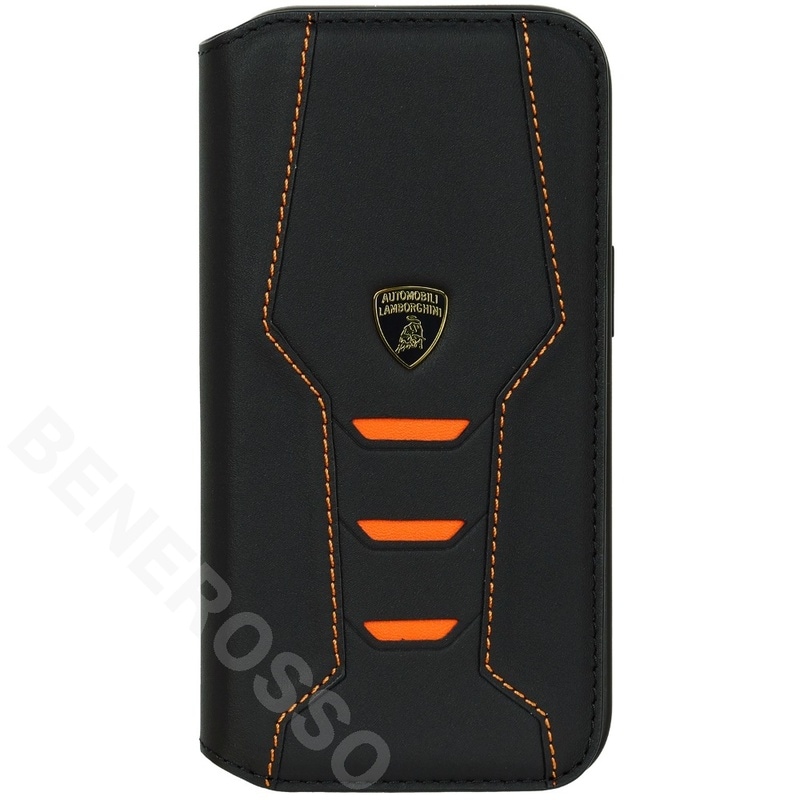 ランボルギーニ iPhone 15 レザー ブックタイプケース ウラカン D16 オレンジ LB-TPUFCIP15-HU/D16-OE