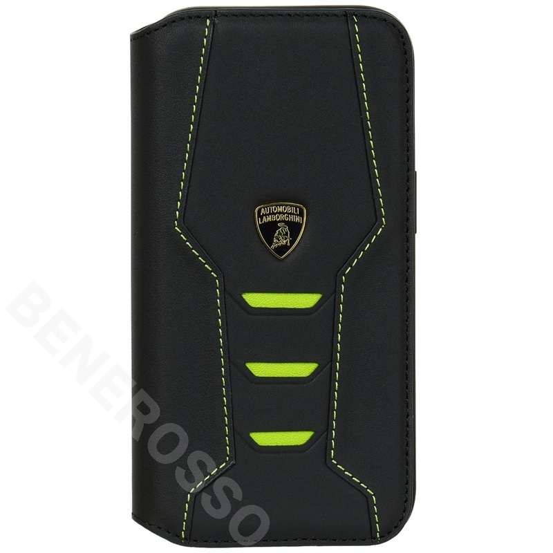 ランボルギーニ iPhone 15 レザー ブックタイプケース ウラカン D16 グリーン LB-TPUFCIP15-HU/D16-GN