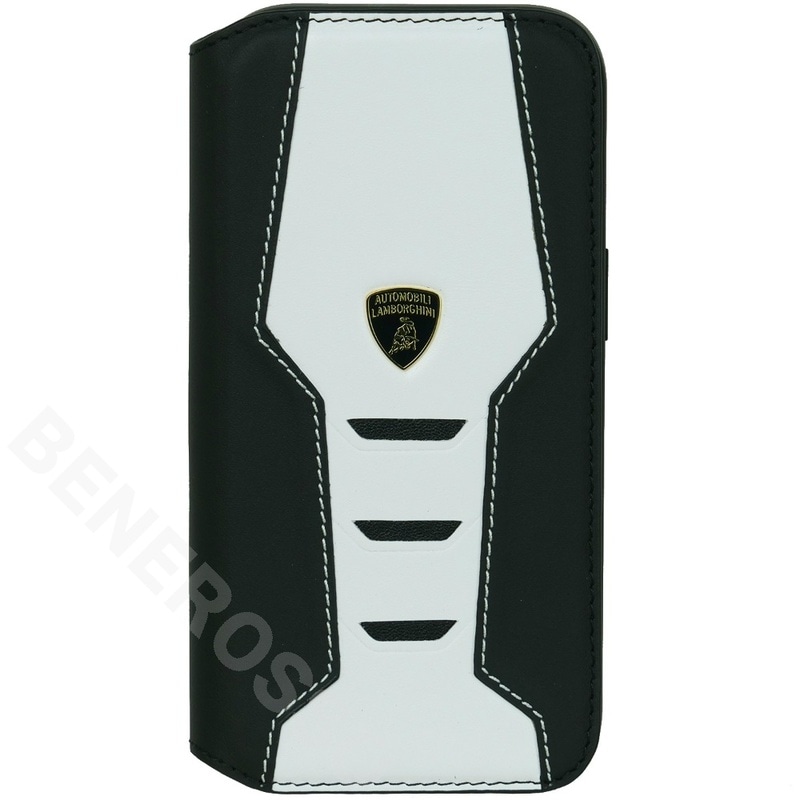 ランボルギーニ iPhone 15 レザー ブックタイプケース ウラカン D16 ホワイト LB-TPUFCIP15-HU/D16-WE