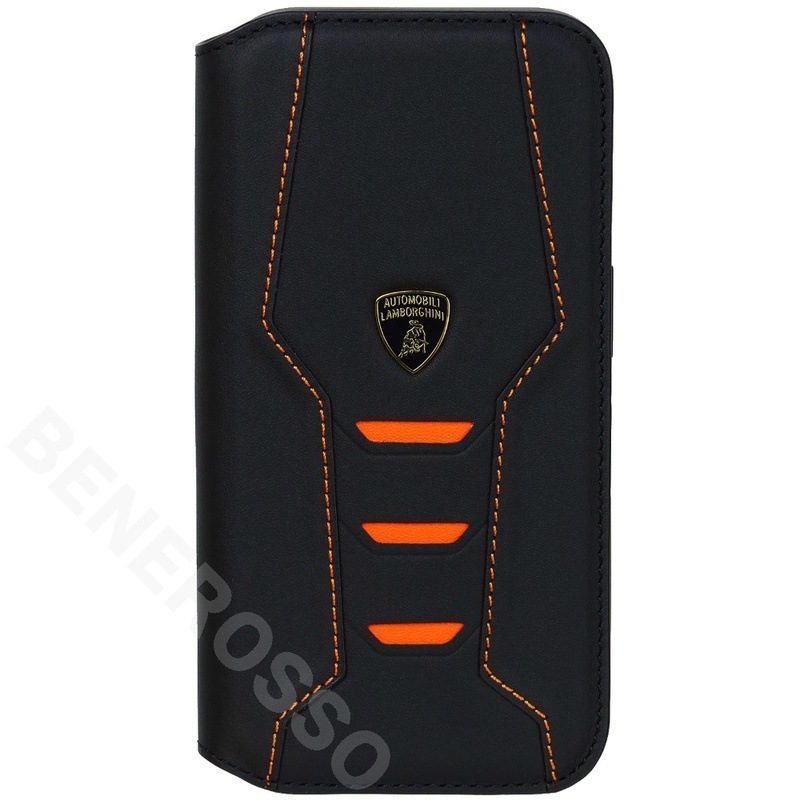 ランボルギーニ iPhone 15Pro レザー ブックタイプケース ウラカン D16 オレンジ LB-TPUFCIP15P-HU/D16-OE